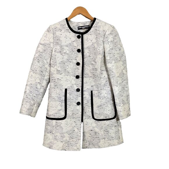 NWOT Karl Lagerfeld Blazer Jacket women’s Size 2 textured black piping Career - Picture 1 of 13